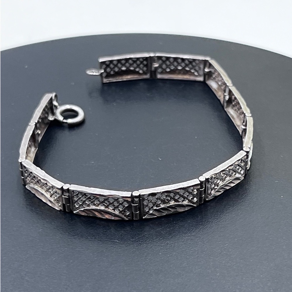 Vintage 925 Sterling Art Deco Panel Link Filigree Bracelet